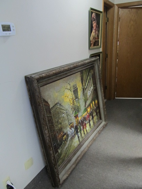 lot 1 image: Beautiful HUGE Framed Original Oil on Canvas Paris Street Scene Painting