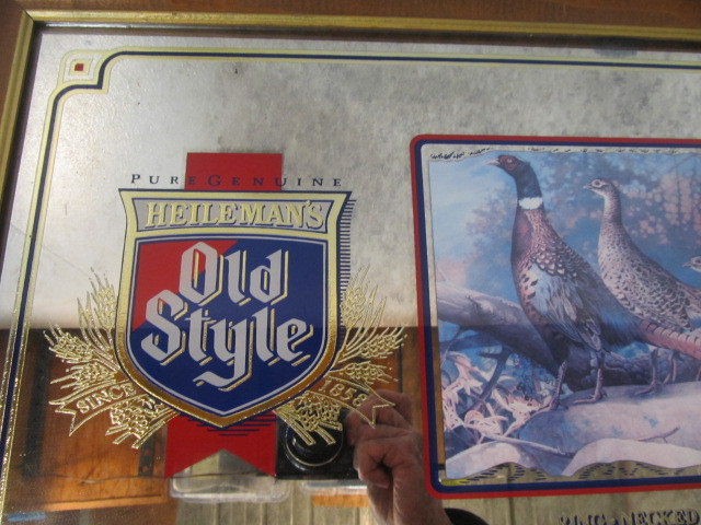 lot 195 image: HEILEMANS Old Style Beer Advertising Mirror - Ring-Necked Pheasant