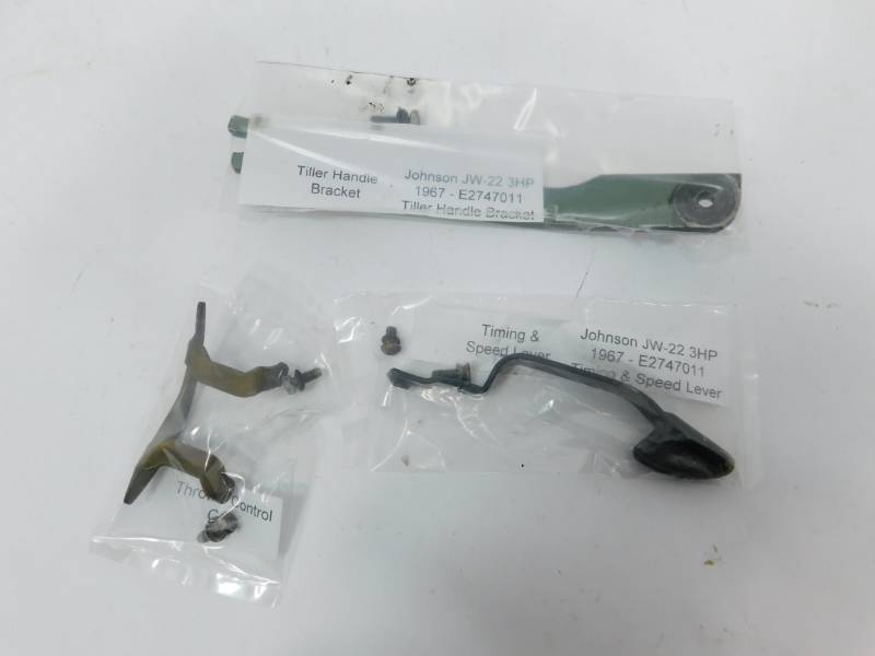 1967 Johnson JW-22 Boat Motor Part (3HP) Throttle Control Cam-Timing & Throttle Lever-Tiller Handle Bracket-Magnetto Cam