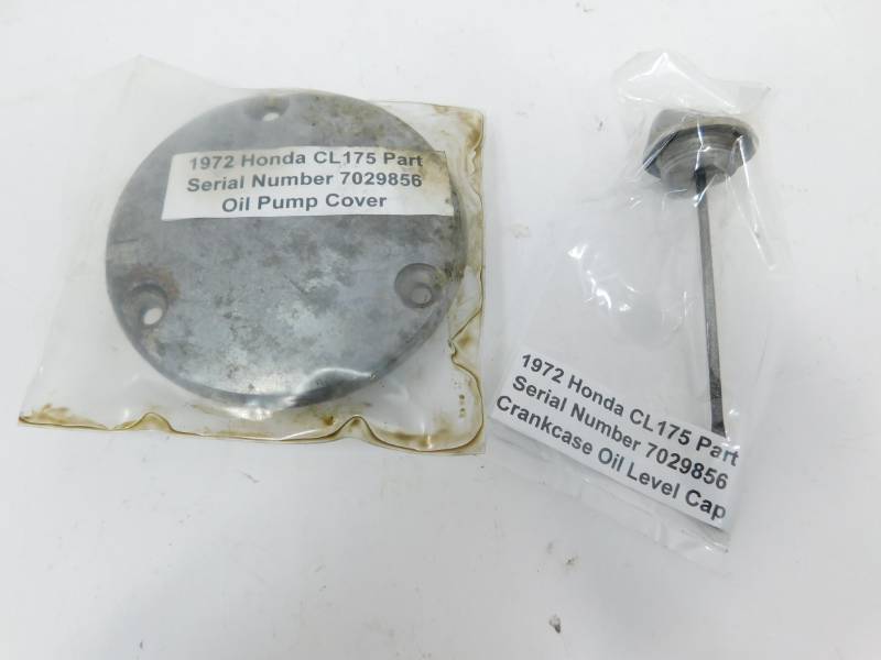 1972 Honda CL175 Part-Oil Pump Cover & Crankcase Oil Level Cap (Dip Stick)