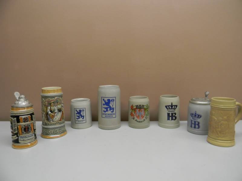 lot 13 image: COLLECTION OF 9 VINTAGE GERMAN BEER MUGS  STEINS - PLEASE SEE PICTURES - SOME HAVE GOOD VALUE