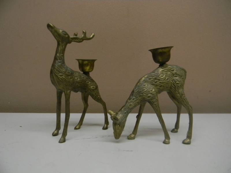 lot 55 image: Vintage Brass Deer Figure Brass Candle Holders - APPROX 6 - SEE PICTURES