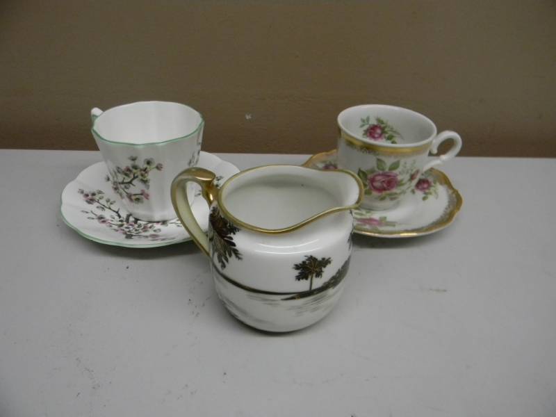 lot 56 image: VINTAGE NIPPON CREAMER - BONE CHINA ENGLAND CUP & SAUCER - CZECHOSLOVAKIA CUP & SAUCER - NICE - SEE PICTURES