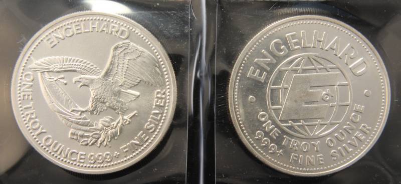 lot 21 image: 2 ENGELHARD PROSPECTORS .999 FINE SILVER 1982 1985