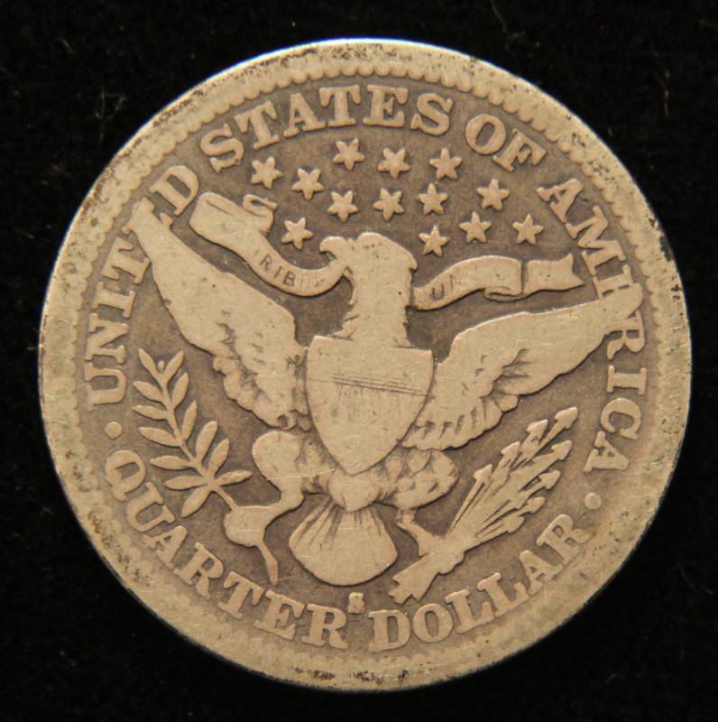 lot 25 image: 1915-S BARBER SILVER QUARTER VG