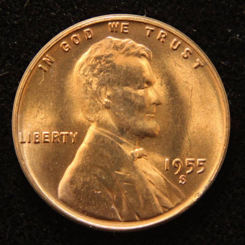 lot 39 image: BU ROLL OF (50) 1955-S WHEAT CENTS ORIGINAL BRIGHT RED ROLL