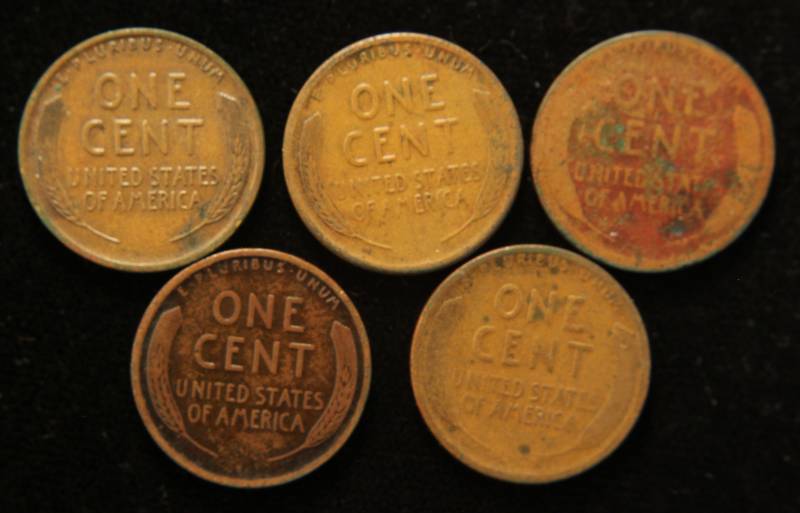 lot 44 image: 5 EARLY DATE WHEAT CENTS 1912 1912-D 1917PDS