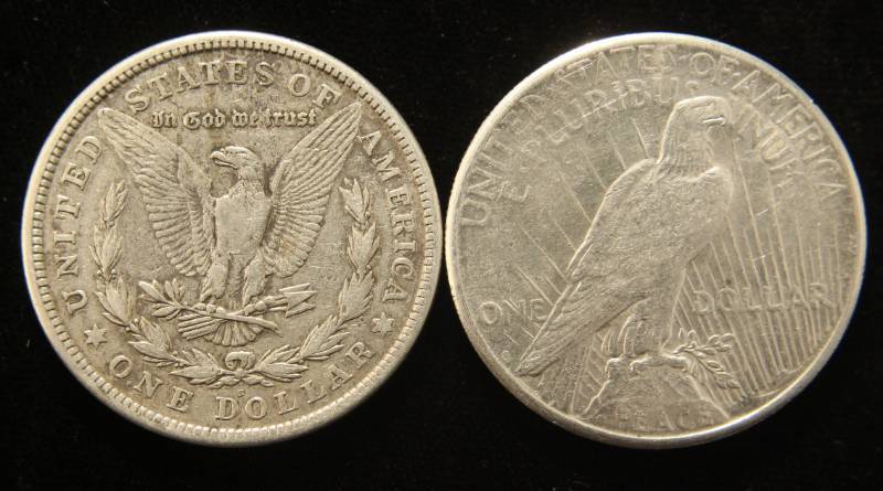 lot 45 image: 2 SILVER DOLLARS 1921-S MORGAN 1922-S PEACE