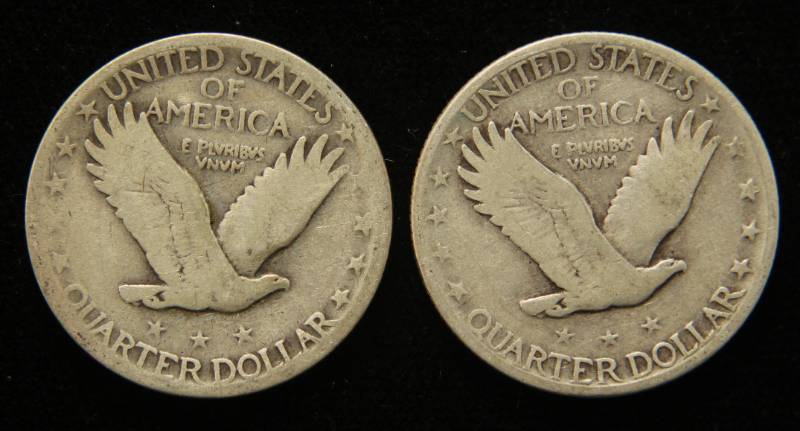 lot 50 image: 2 STANDING LIBERTY SILVER QUARTERS 1928 1929