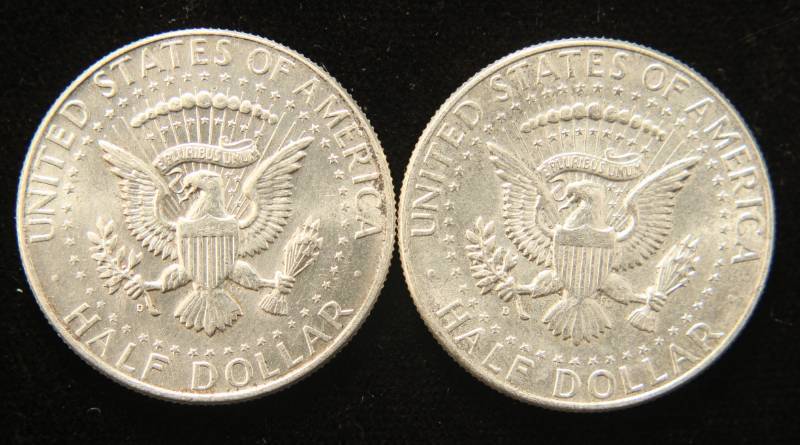 lot 51 image: 2 SILVER KENNEDY HALF DOLLARS BOTH 1964-D