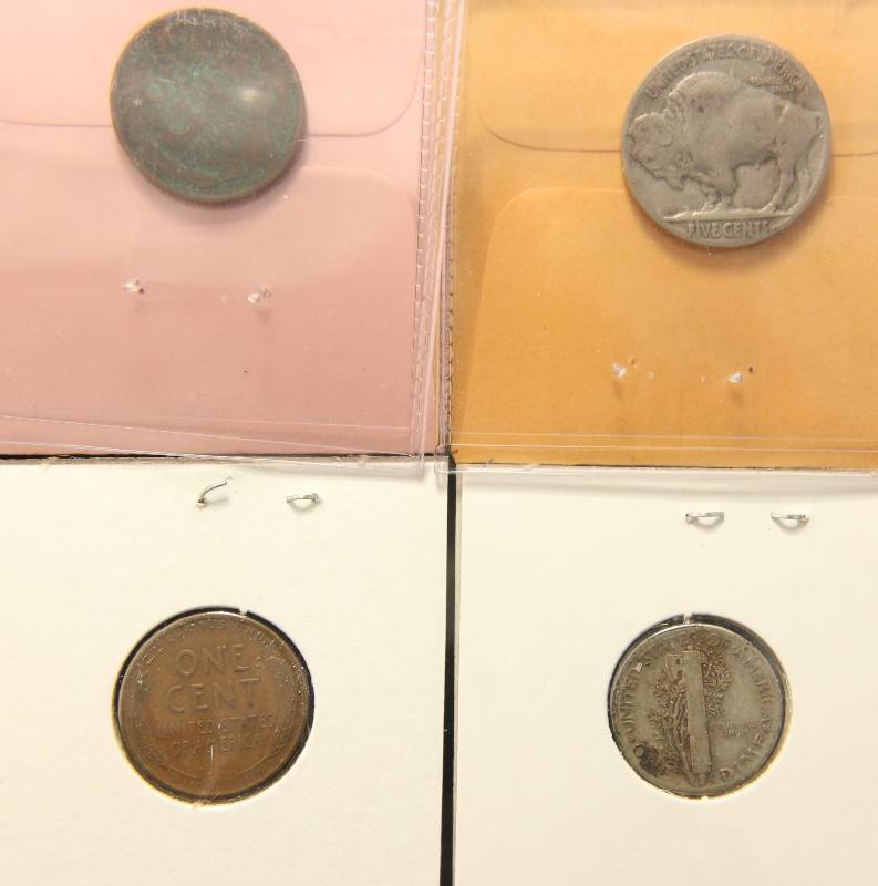 lot 56 image: 4 COINS 1909-VDB & 1941D WHEATS 1918 BUFFALO 1944 MERCURY DIME
