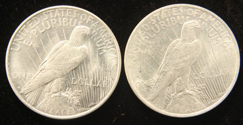 lot 58 image: 2 AU-UNC PEACE DOLLARS 1922 1922-D