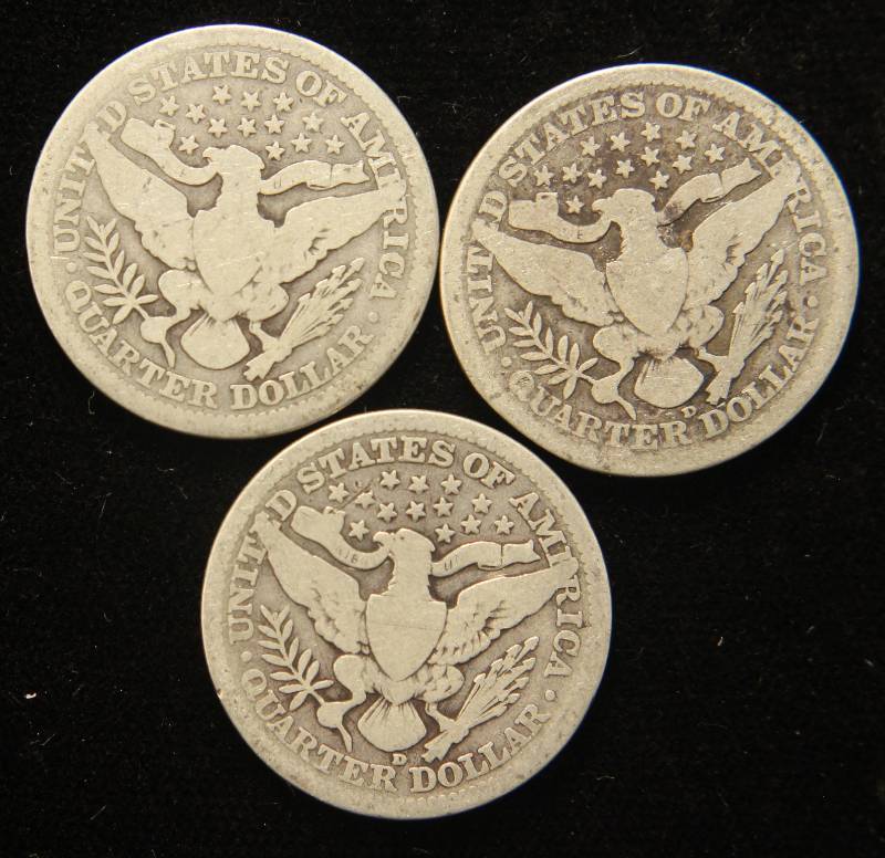 lot 66 image: 3 BARBER QUARTERS 1915 1915-D 1916-D