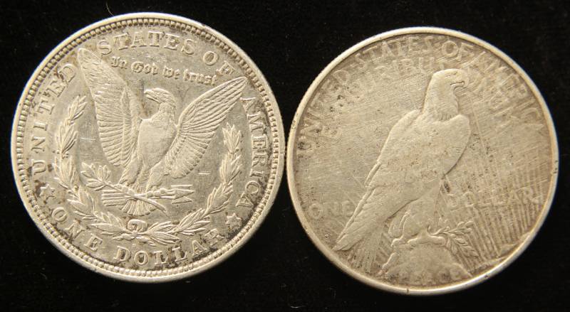 lot 67 image: 2 SILVER DOLLARS 1921-D MORGAN 1923-S PEACE
