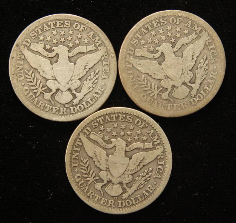 lot 70 image: 3 BARBER QUARTERS 1915 1915-D 1916-D