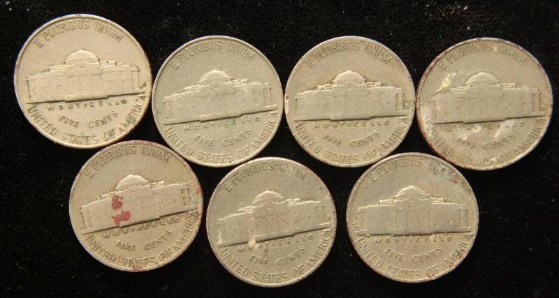 lot 71 image: 7 US WARTIME SILVER NICKELS