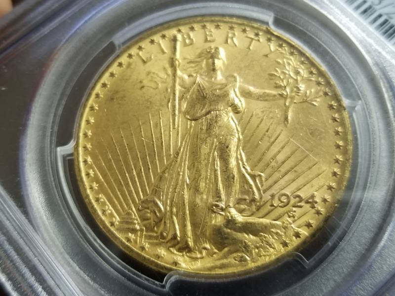 lot 03-A image: 1924 US SAINT GAUDENS $20 GOLD PIECE MS63 PCGS