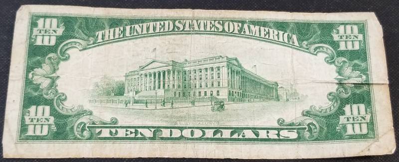 lot 07-A image: 1934 US $10 BLUE SEAL SILVER CERTIFICATE FEDERAL RESERVE NOTE