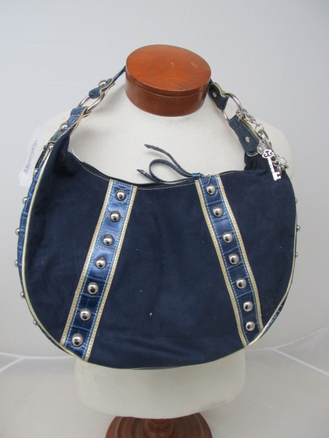 lot 27 image: GENNA DE ROSSI Womens Hobo-Style Designer Purse - Suede Blue & Crocodile Design