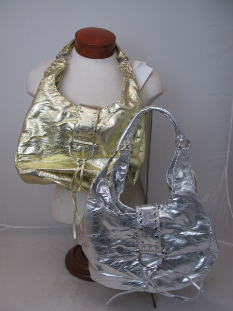 lot 37 image: Set of 2 Brand New Hobo-Style Purses - Metallic Gold & Silver