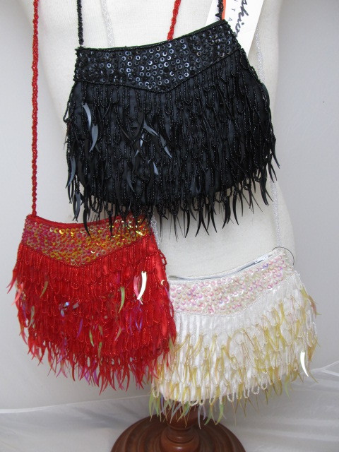 lot 44 image: BRAND NEW Fashion Fantasy Beaded Evening Bags - Red, Black, White