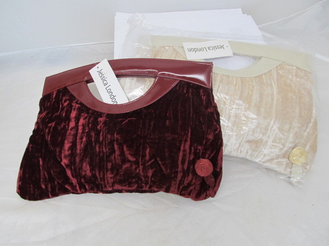 lot 46 image: Set of 2 Brand New JESSICA LANDON Velvet Clutches - Red Velvet & Cream 