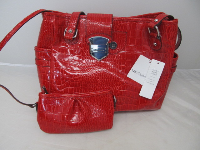 New Vintage Liz Claiborne Black Crocodile Vegan Leather Handbag Purse/Key  Chain | eBay