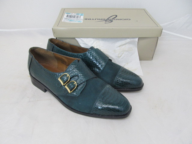lot 49 image: Brand New GIORGIO BRUTINI Genuine Snake Skin Mens Designer Shoes - Green - 10 12