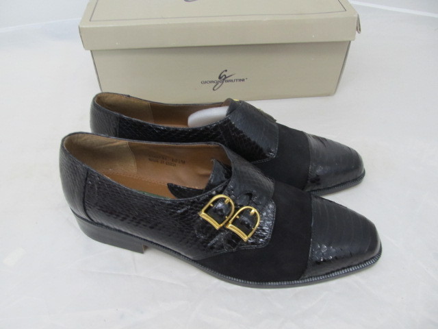 lot 50 image: Brand New GIORGIO BRUTINI Genuine Snake Skin Mens Designer Shoes - Black - 10 12