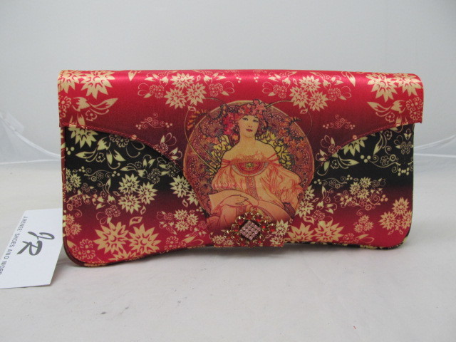 lot 65 image: Beautiful J RENEE Red Floral Clutch w Jewel - NIB