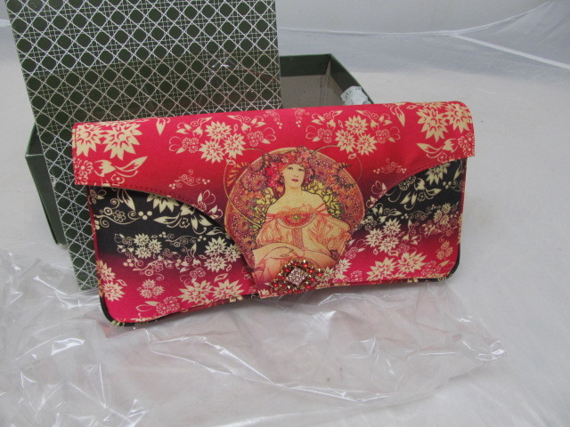 lot 64 image: Beautiful J RENEE Red Floral Clutch w Jewel - NIB