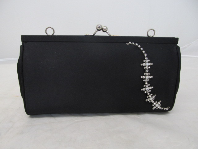 lot 69 image: Brand New J RENEE Black Satin Clutch w Jewels