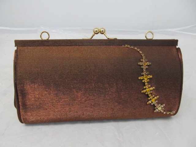 lot 70 image: Brand New J RENEE Bronze Satin Clutch w Jewels