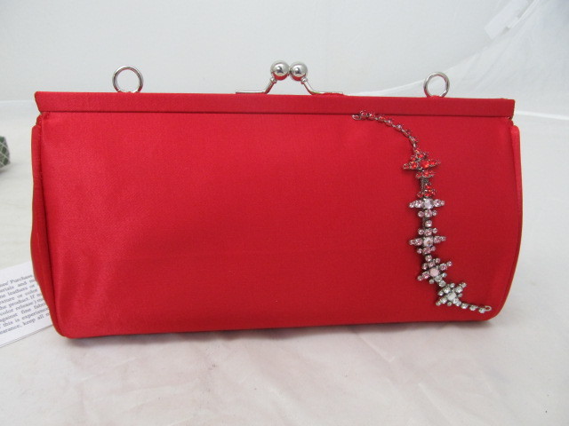 lot 71 image: Brand New J RENEE Red Satin Clutch w Jewels