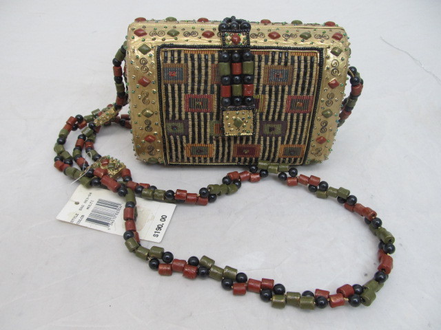 lot 1 image: Designer MARY FRANCES Gorgeous Multicolor Miniudiere Handbag w Beaded Strap