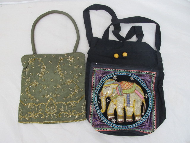 lot 95 image: Beautiful Silk & Beaded Handbag & Handmade Elephant Purse Beaded & Sequence