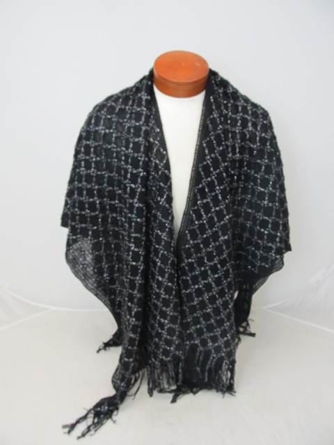 lot 98 image: BRAND NEW Beautiful Studio S Crocheted Womens Ruana - Silvers & Black