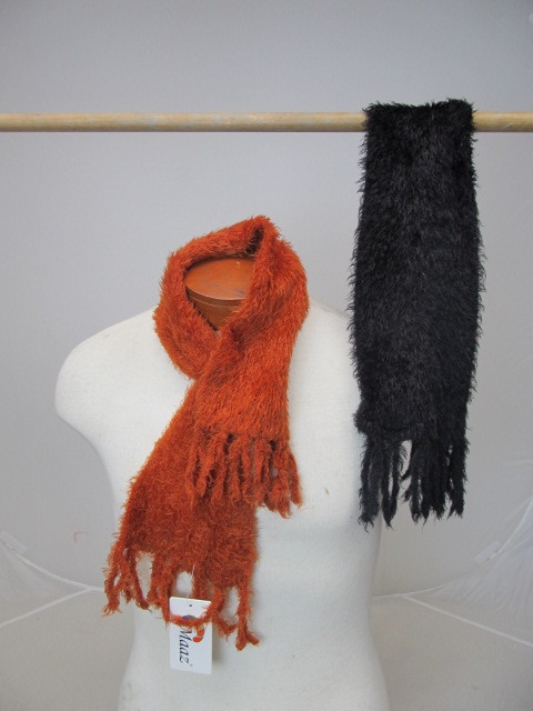 lot 118 image: Set of 2 MAAZ Furry Fringe Scarves - Copper & Black