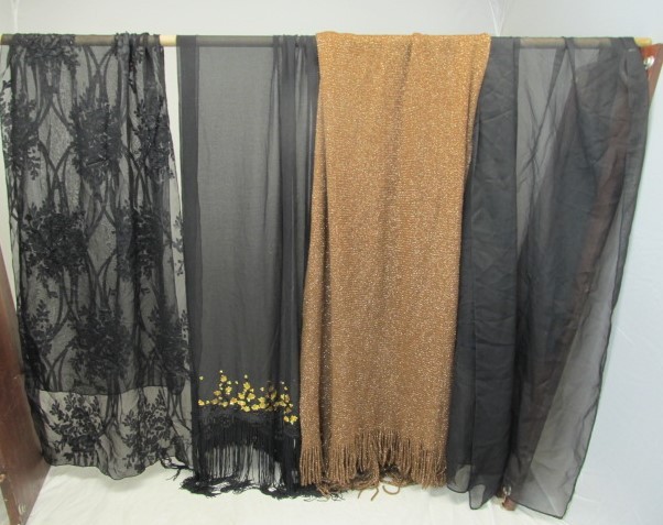 lot 120 image: Set of 4 Beautiful Evening Scarves - Sequence, Beading, Shimmer, Fringe, etc.