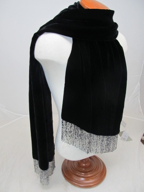 lot 121 image: BRAND NEW Amazing Silk ECHO Womens Evening Scarf w Beaded Fringe - Thick & Soft