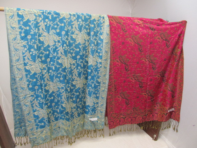 lot 106 image: Set of 2 Beautiful Wool & Silk Shawls w Fringe