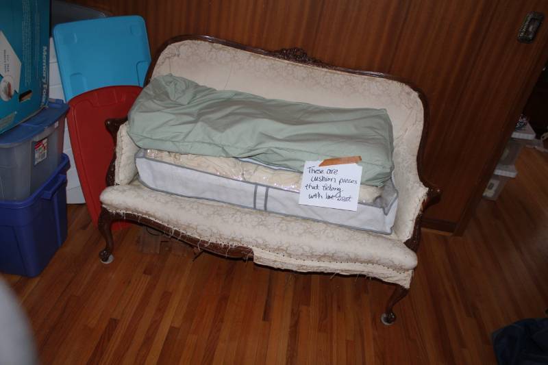 lot 19 image: Claw-Leg Wood Framed Love Seat