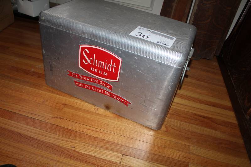 lot 36 image: Schmidt Beer Stainless Steel Chest Cooler