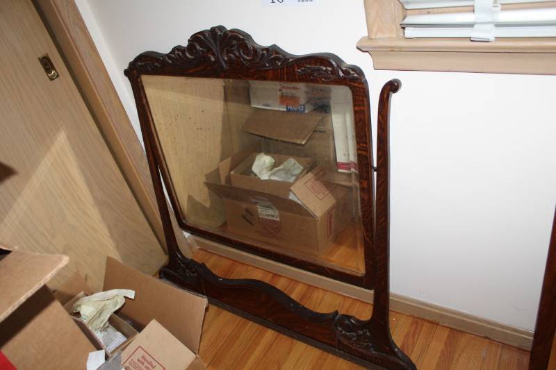 lot 40 image: Wood Frame Swing Base Vanity Mirror