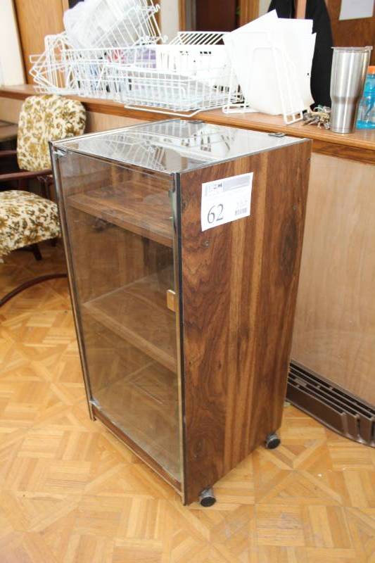 lot 62 image: Rolling Stereo Cabinet with Swing Glass Front Door, Glass Flip Top Lid