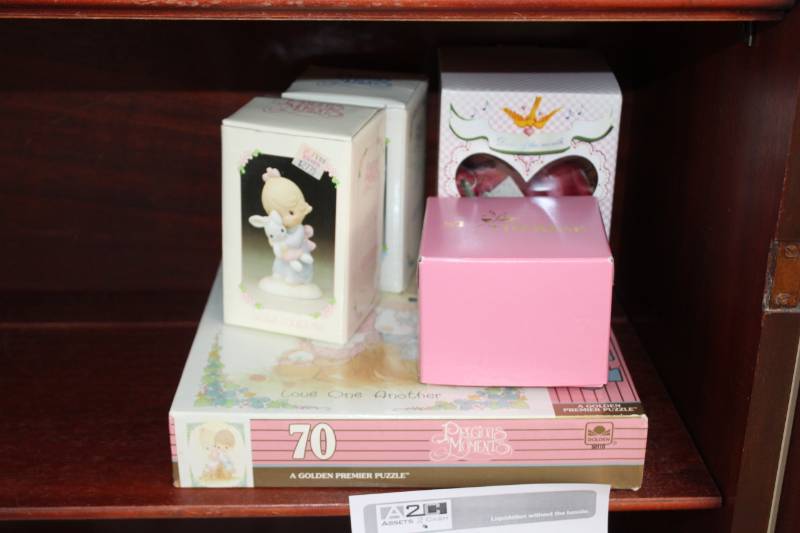 lot 108 image: Precious Moments Collectibles - 70-Piece Puzzle, Jesus Loves Me Figurines, Table Dcor