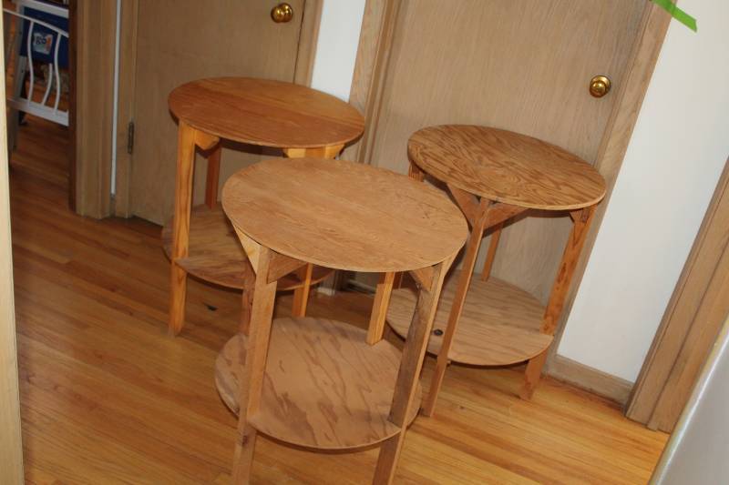 lot 159 image: Wood 2-Tier Round Tables