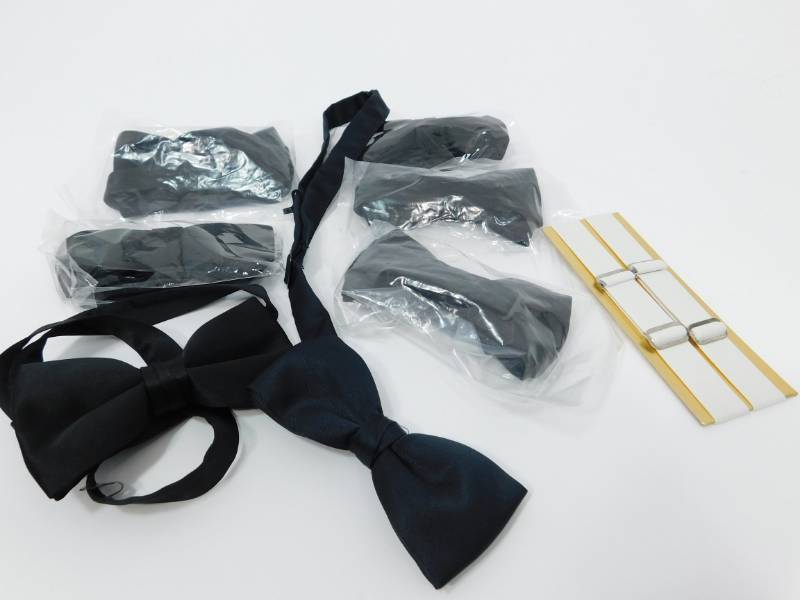 lot 141 image: Young Mens---Seven Black Bow Ties & A White Elastic Arm Band For Weddings, Proms & All Special Occasions