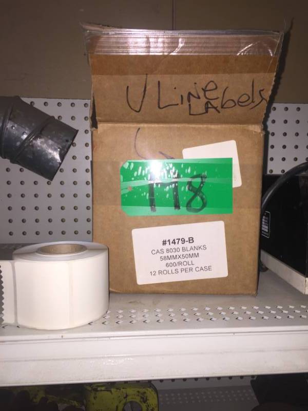 lot 198 image: U Line 58 mm x 50mm blank labels