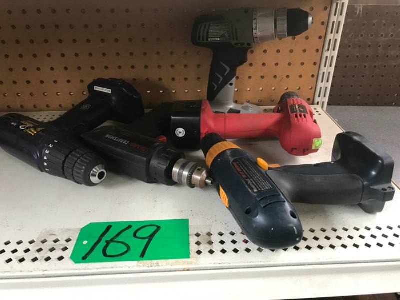 lot 169 image: Four Power Tools, Various Drills Cordless